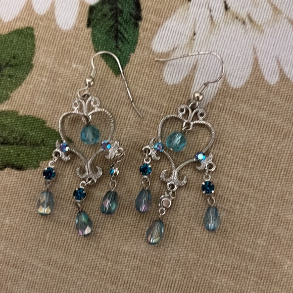 NWOT | Blue and Purple Iridescent Gem Stone Earrings | Heart Theme - Picture 4 of 4
